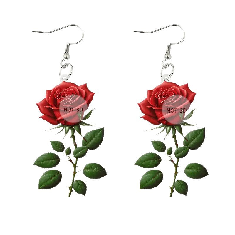 Wholesale Valentine' s Day Red Rose Acrylic Earrings
