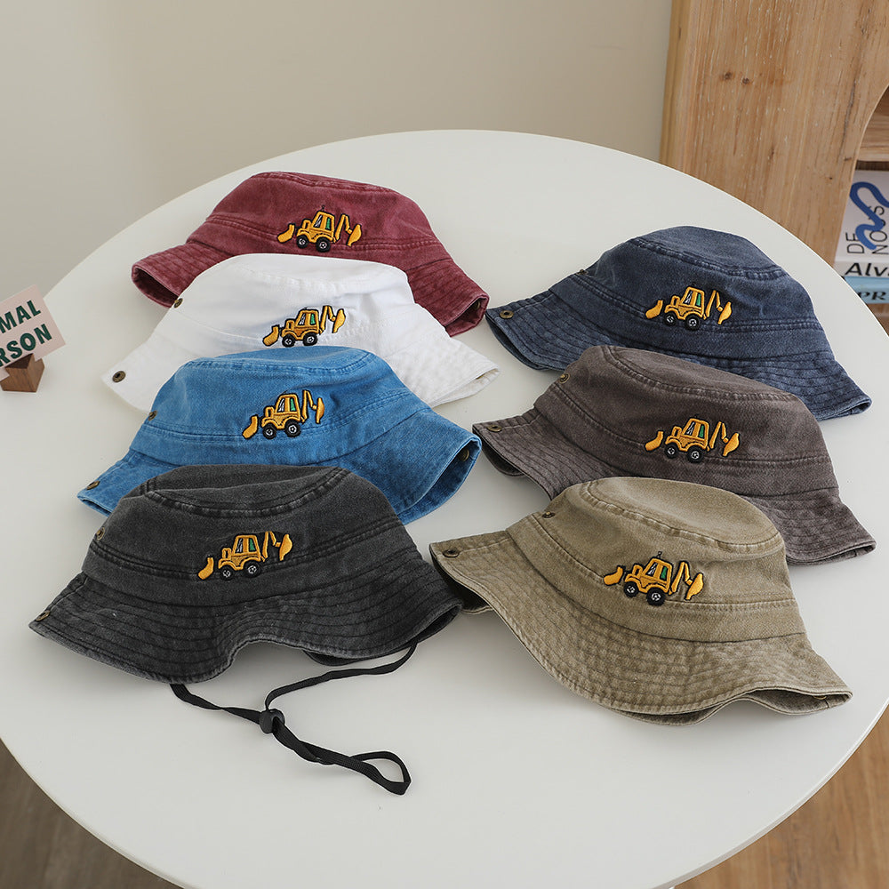 Wholesale Excavator children's washed fisherman hat retro bucket hat
