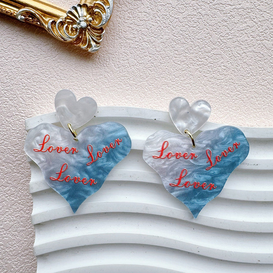 Wholesale Colorful printed heart-shaped gradient acrylic earrings