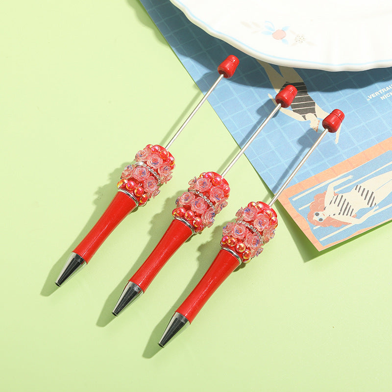 Wholesale 10pcs Beadable Pens Heavy Handmade Flower Chain DIY Replacement Core Ballpoint Pen