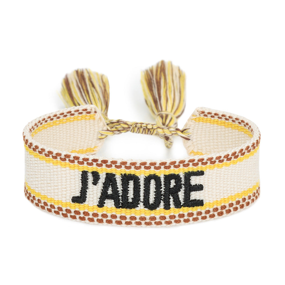 Wholesale Embroidered Letter Woven Ribbon Bracelet