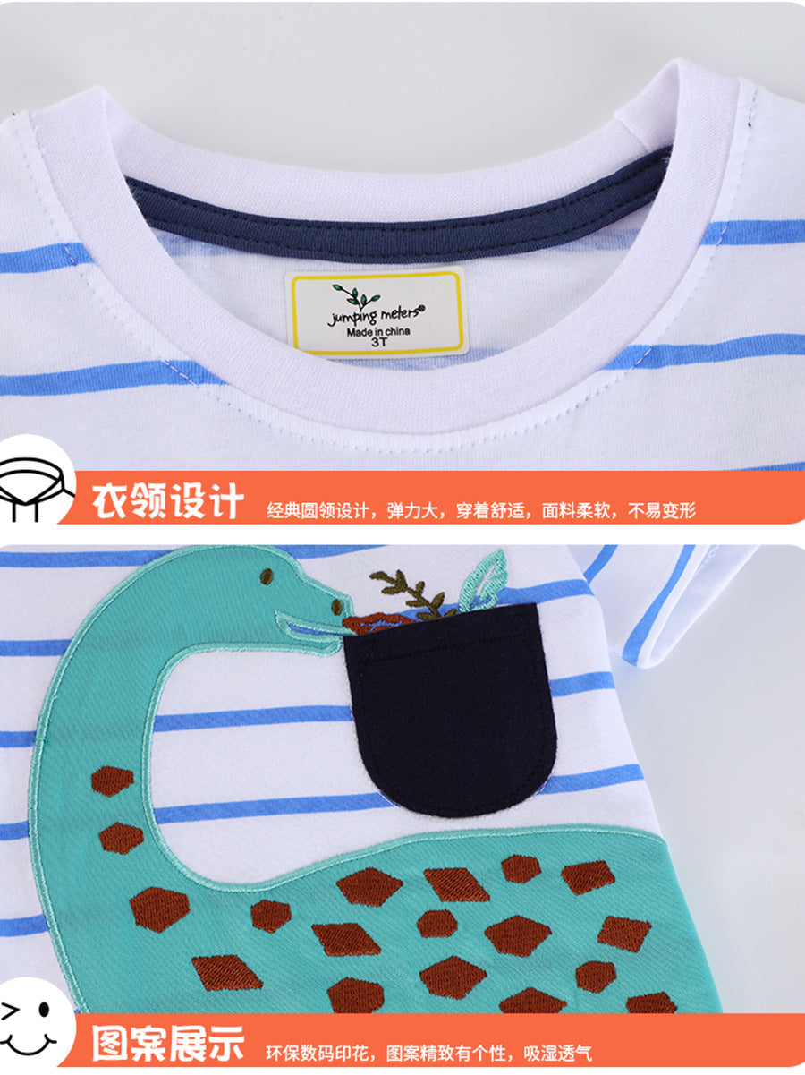 Wholesale Boys Summer Shorts Set With Dinosaur Embroidery European American Style Two Piece Outfit For Kids Ages 3 8 Fashion Resale