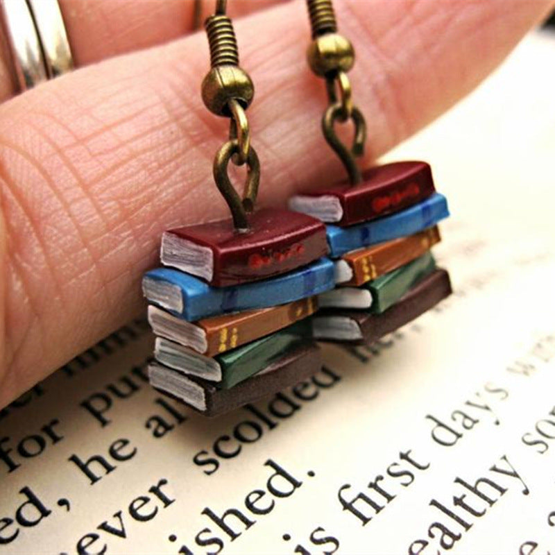 Wholesale Gothic Retro Creative Stacking Book Library Color Earrings