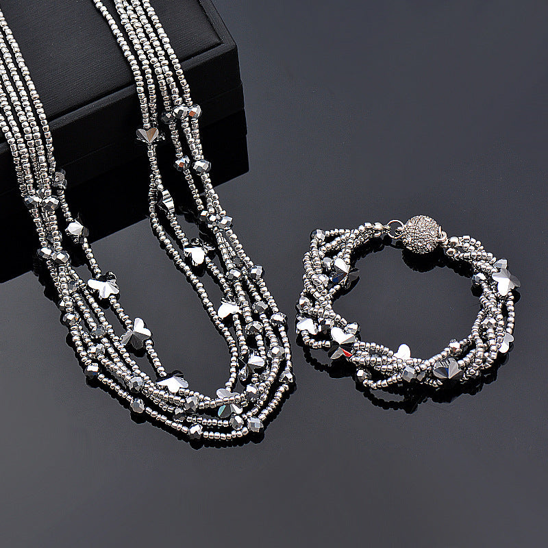 Wholesale Magnet Rhinestone Butterfly Crystal Beads Necklace Bracelet Set