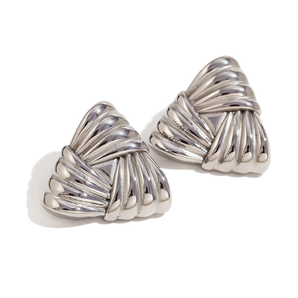 Wholesale Stainless Steel Cast Striped Wrapped Triangular Earrings