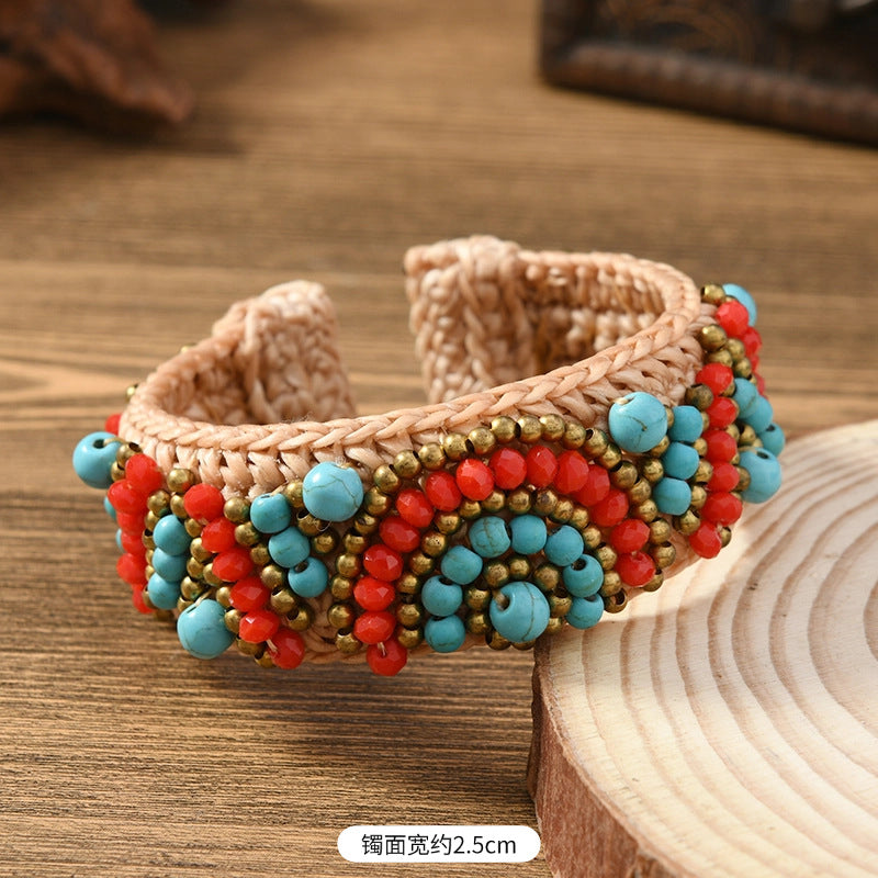 Wholesale Heavy weaving ethnic style natural stone bracelet Bohemian retro bracelet