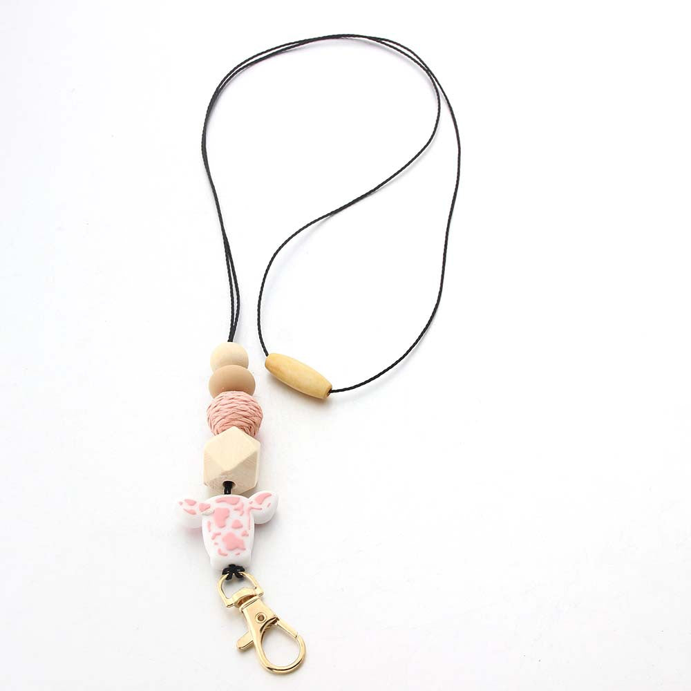 Wholesale Bohemian Style Beaded Silicone Wooden Beads Lanyard Bull Head Keychain