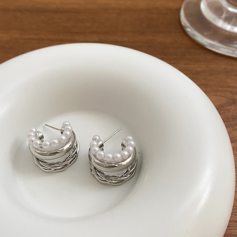 Wholesale Vintage Multi-layer Pearl Knot Earrings