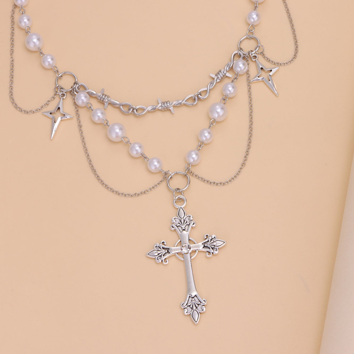 Wholesale Imitation Pearl Tassel Cross All-match Fashion Necklace