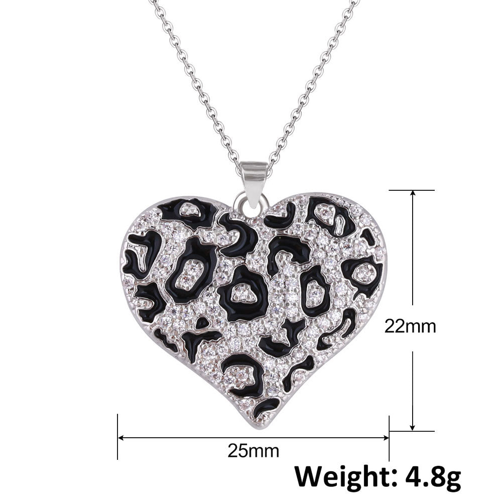 Wholesale Leopard Print Heart Pendant Necklace Gold Plated Copper Chic Jewelry Accessory For Gift And Boutique Resale