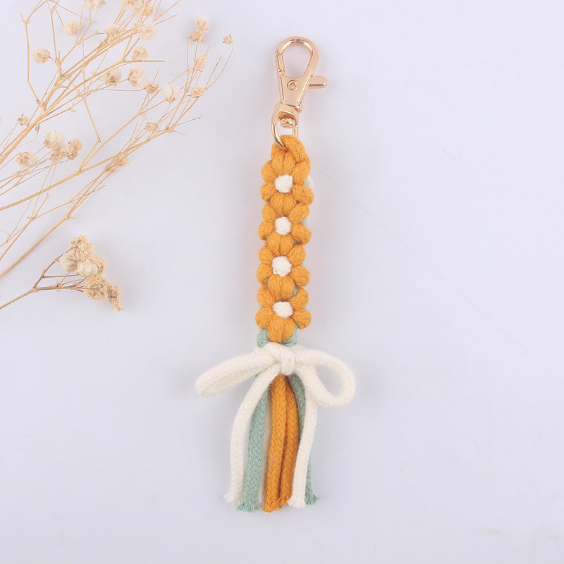 Wholesale Hand Woven Cartoon Flower Bow Knot Cotton Rope Keychain