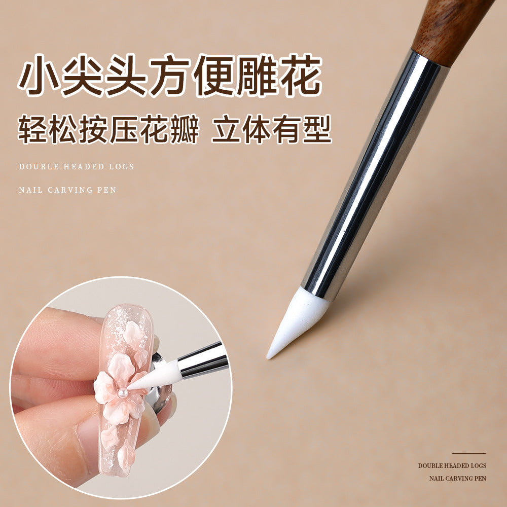 Wholesale Manicure double-headed multifunctional carving pen Japanese style glue scraper embossed painting powder sandalwood pen holder manicure tool