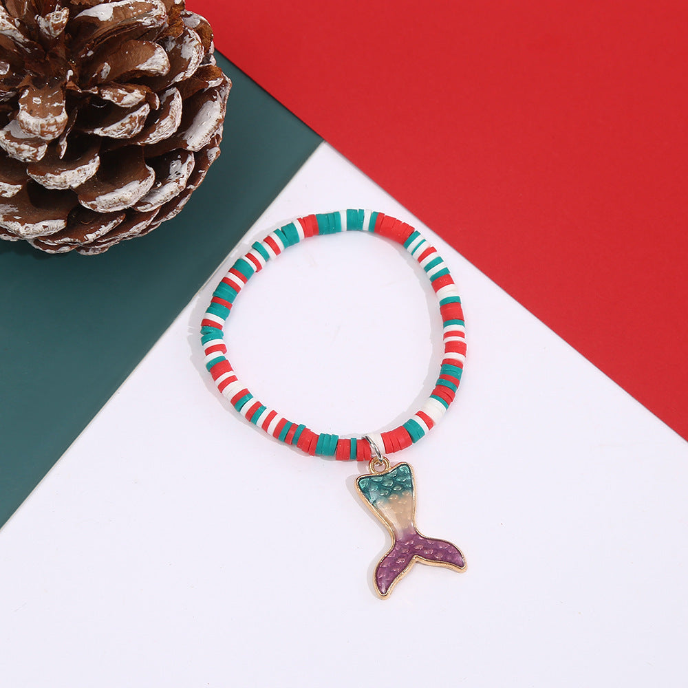 Wholesale Christmas Santa Reindeer Snowman Polymer Clay Charm Bracelet Handmade Holiday Fashion Jewelry Accessory Gift