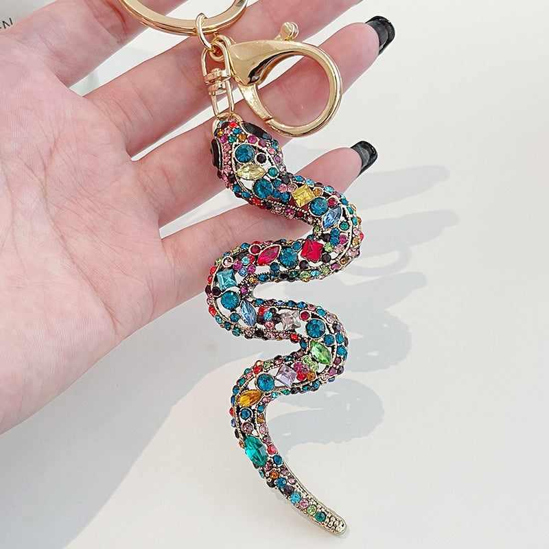 Wholesale Retro twelve Zodiac diamond snake car pendant creative colorful snake keychain bag ornaments small gift