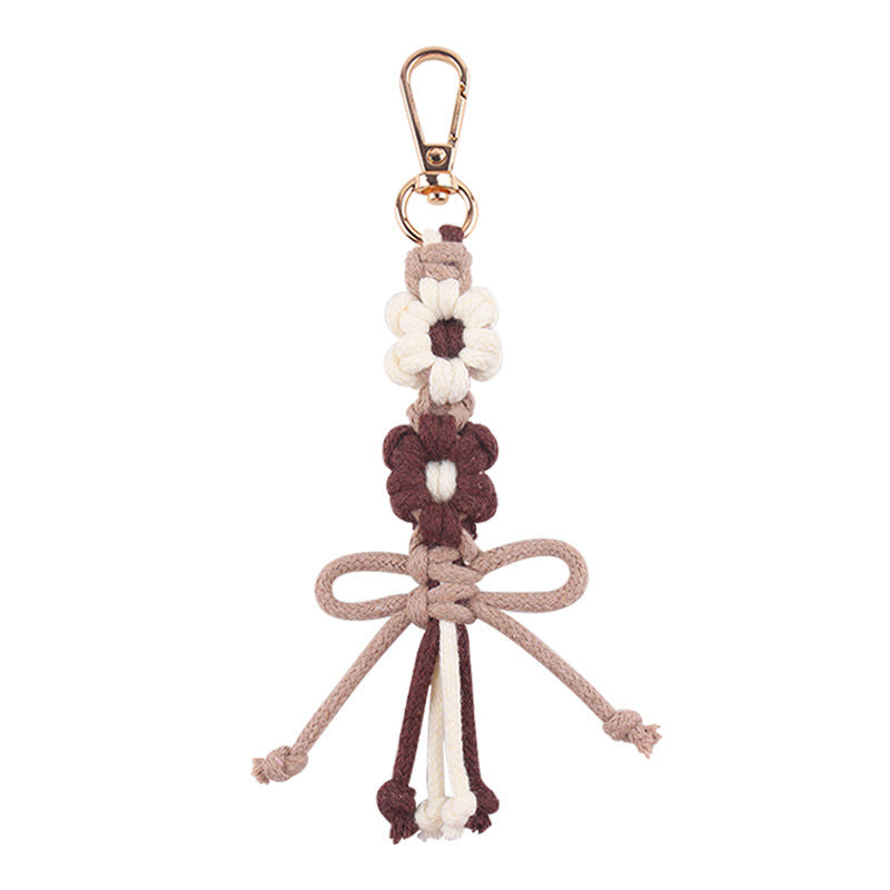 Wholesale New pure hand-woven cartoon flower bow key chain pendant creative color cotton rope accessories