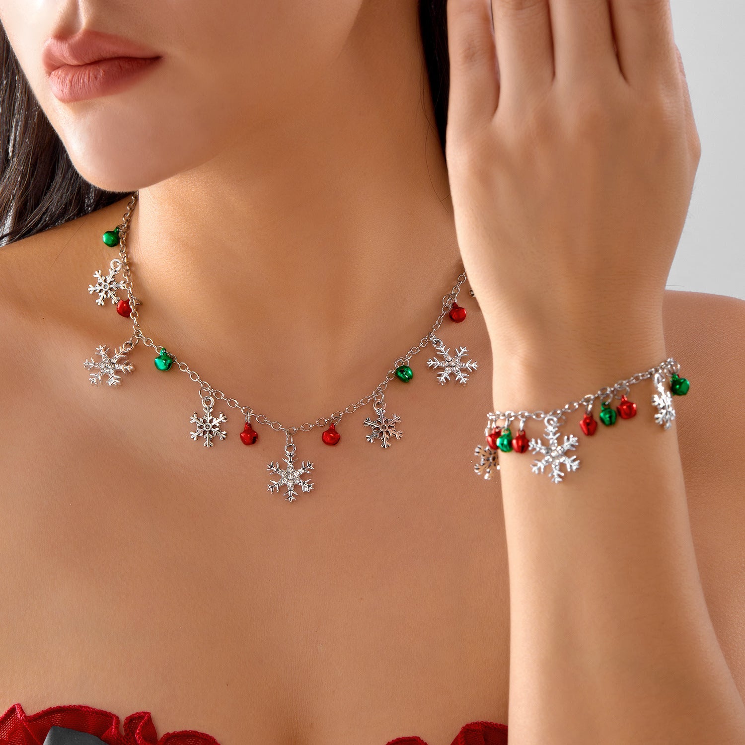 Wholesale Colorful bell and diamond snowflake Necklace Set