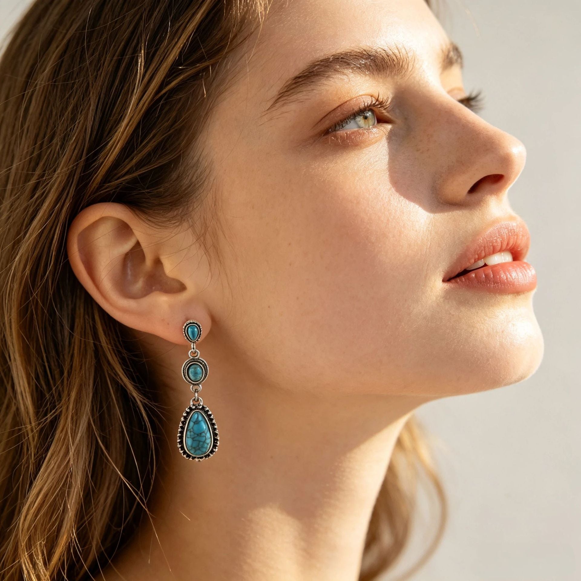 Wholesale Retro Turquoise Cactus Drop Earrings For Women Ethnic Style Distressed Alloy Earrings Party Fashion Jewelry Accessory Gift