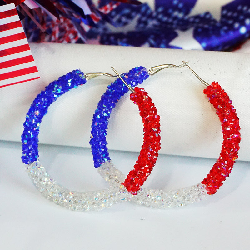 Wholesale 2pcs Independence Day Earrings Flash Diamond Color Matching Rhinestones Simple Earrings