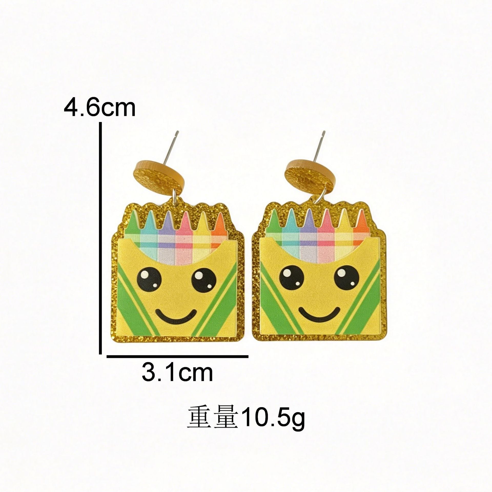 Wholesale Gold Tone Acrylic Crayon Box Earrings School Theme Cute Fashion Accessory For Women Gift