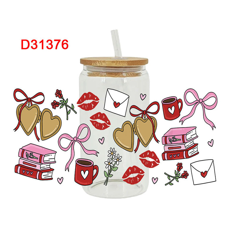 Wholesale Pink Heart  16oz Cup UV DTF Wraps