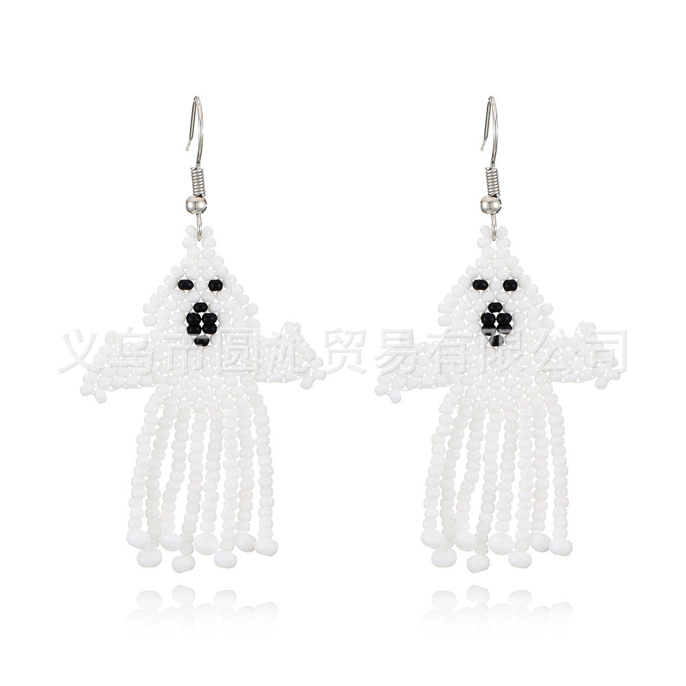 Wholesale Halloween Creative Skull Ghost Handmade Rice Bead Tassel Earrings