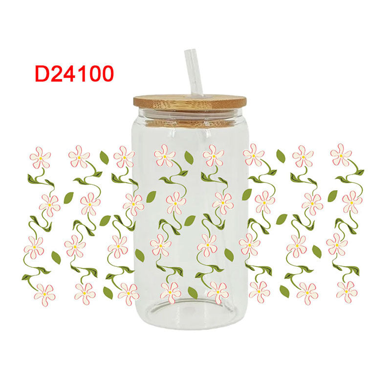 Wholesale Green Branches Leaves Flowers Branches 16oz Cup UV DTF Wraps