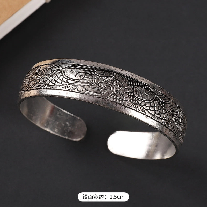 Wholesale  ethnic style retro court Chinese carved ancient silver bracelet personality exotic bracelet