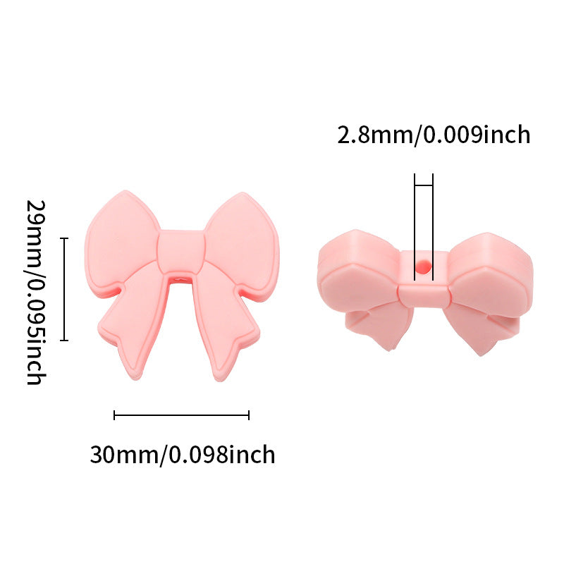 Wholesale 20pcs Bow Silicone Beads Fashionable Simple Rubber Beads
