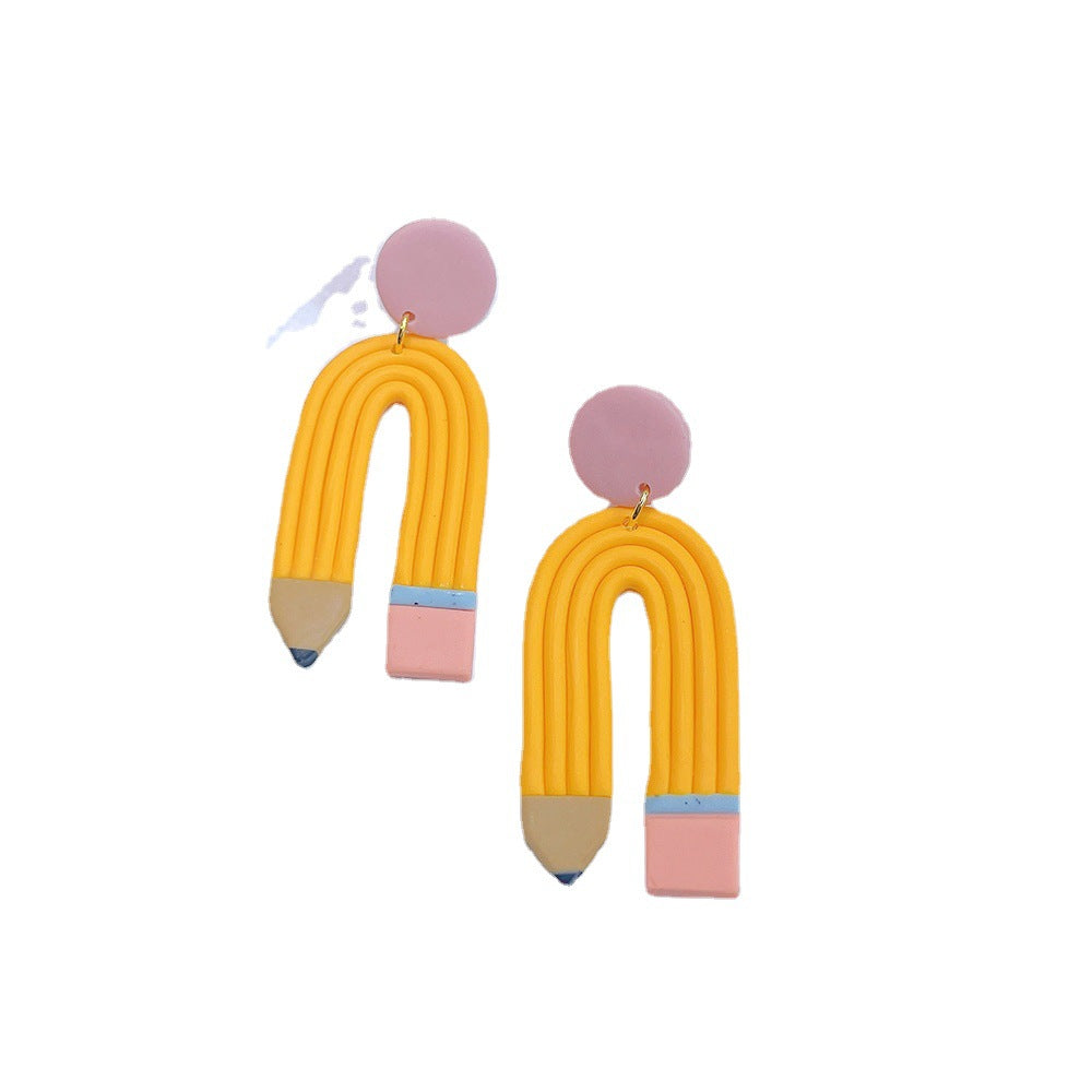 Wholesale Teacher's Day Soft Clay Elbow Striped U-shaped Earrings
