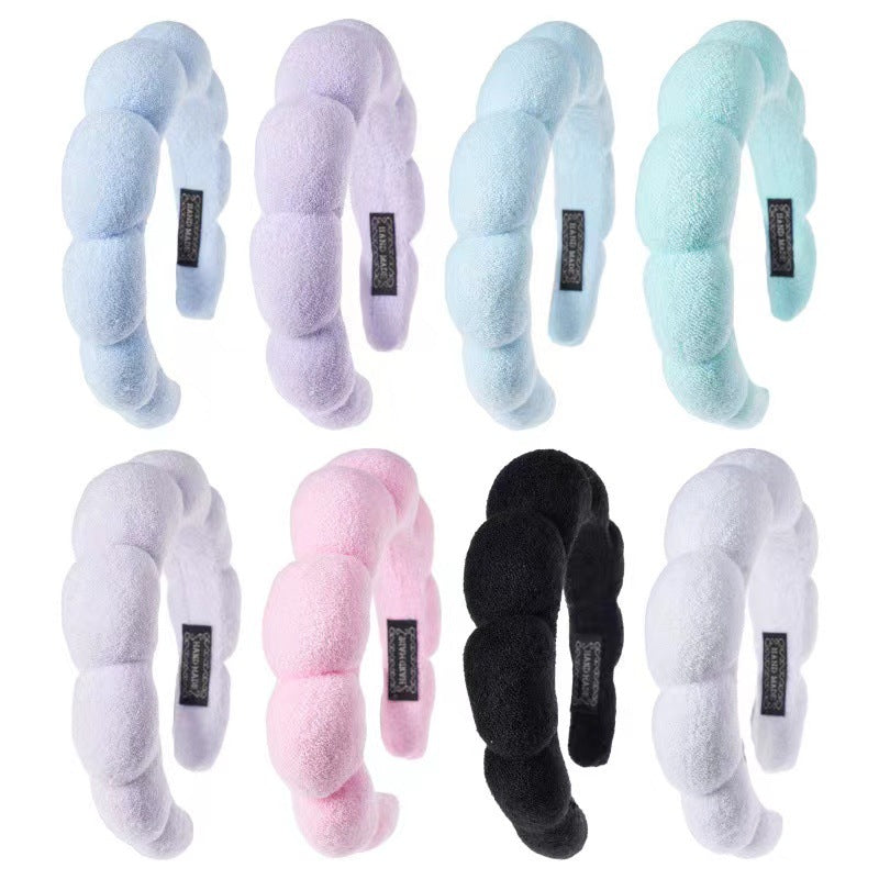 Wholesale terry cloth sponge twist hair band high cranial top color cloud bubble headband