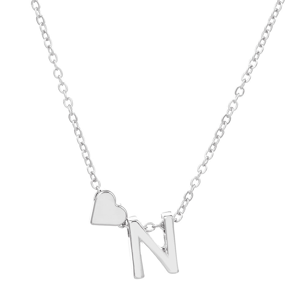 Wholesale love 26 English letters creative heart-shaped short clavicle chain