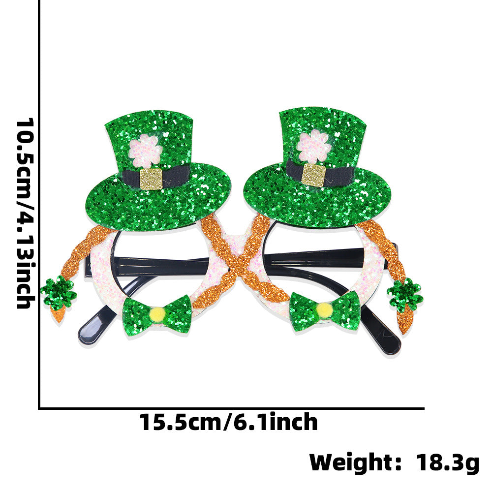 Wholesale St. Patrick's Party Non-woven Green Glitter Eyeglasses Frame Irish Festival Shamrock Glasses