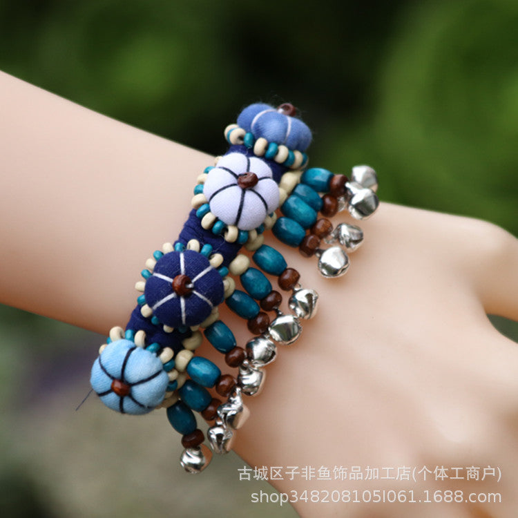 Wholesale Ethnic Style Tie-dye Hand-sewn Fabric Blue Dyed Blue Cloth Bracelet Jewelry