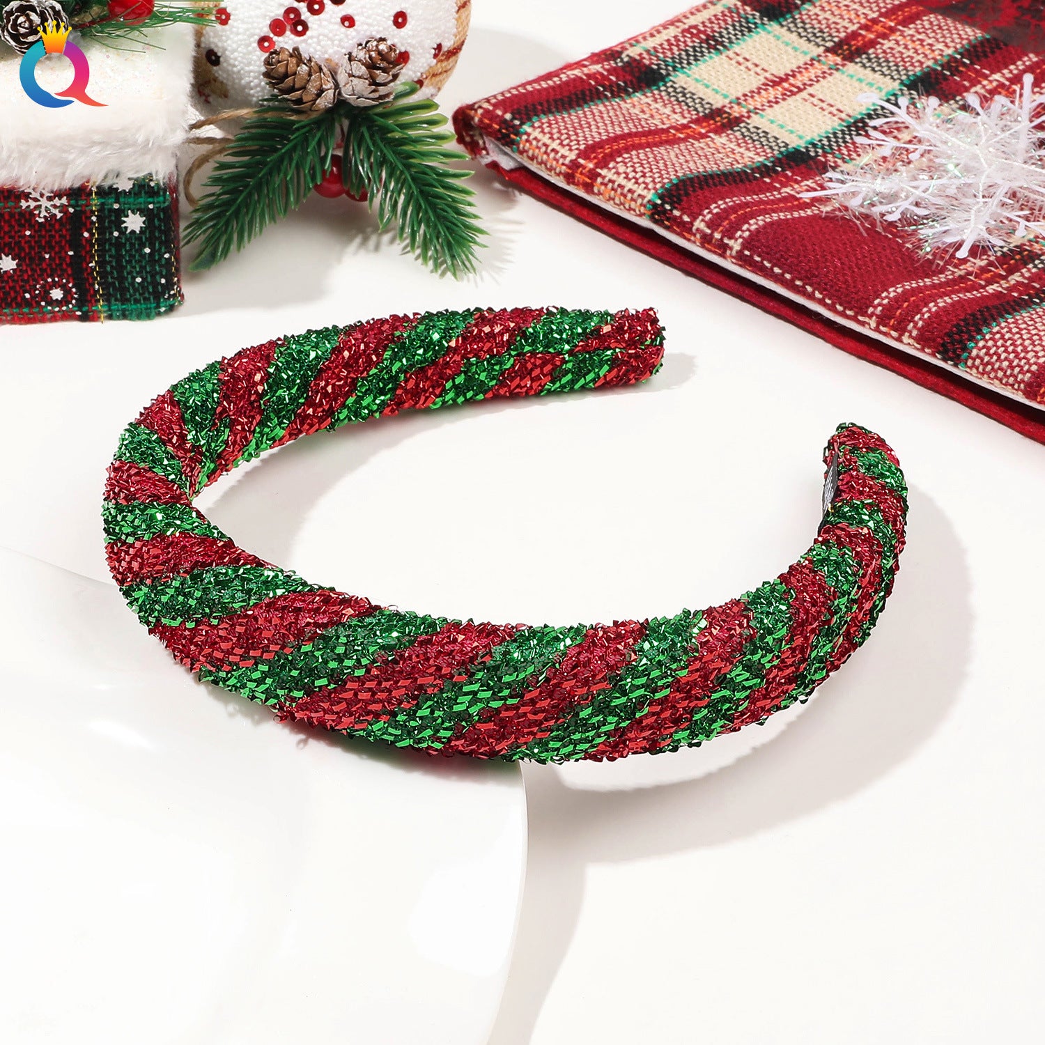 Wholesale Christmas Headbands, Striped Checkered Streamers, High Skull Crowns, Knotted Headbands