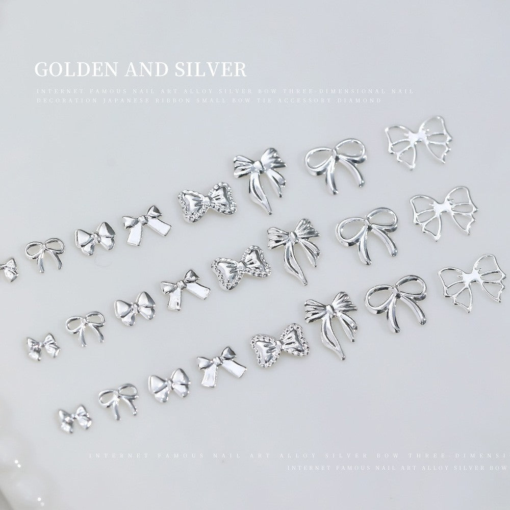 Wholesale Gold and Silver Hollow Alloy Bow Tie Flash Bow Manicure Nail Accessories