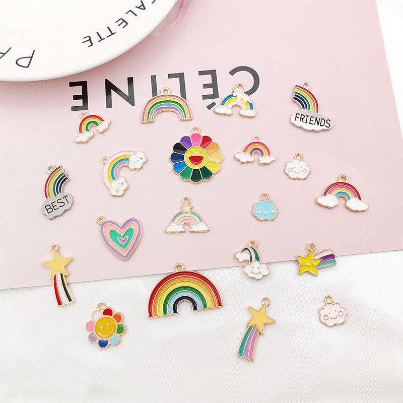 Wholesale Rainbow Cloud Sunflower Meteor Alloy Drip Oil Pendant DIY Necklace Pendant Accessories