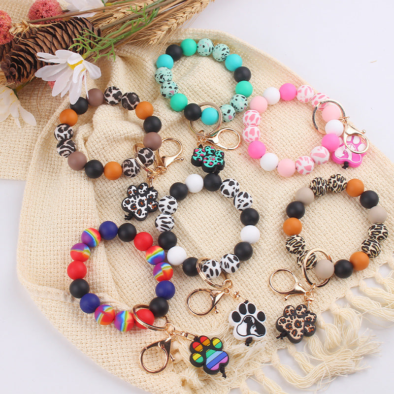 Wholesale Korean Style Cartoon Dog Paw Silicone Bead Keychain DIY Bracelet Key Ring Fashion Accessory