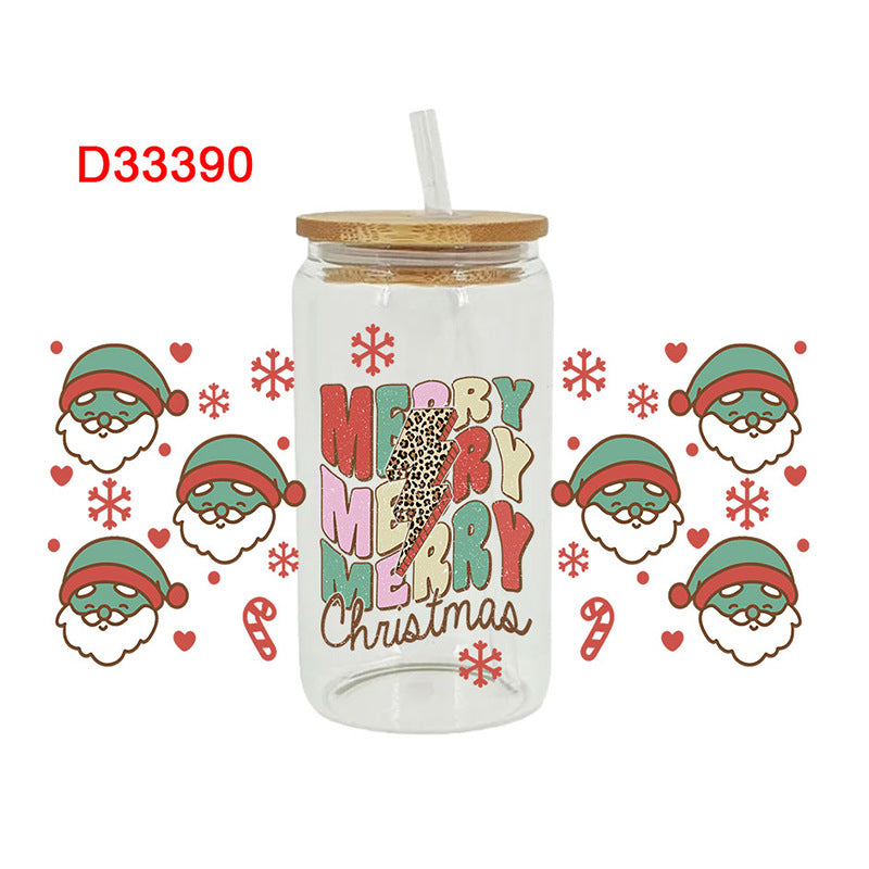 Wholesale Pink series Christmas tree 16oz Cup UV DTF Wraps