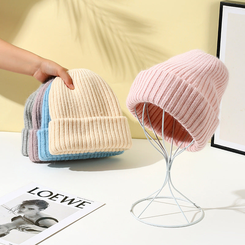 Wholesale Rabbit Fur Knitted Double Layer Thickened Beanie