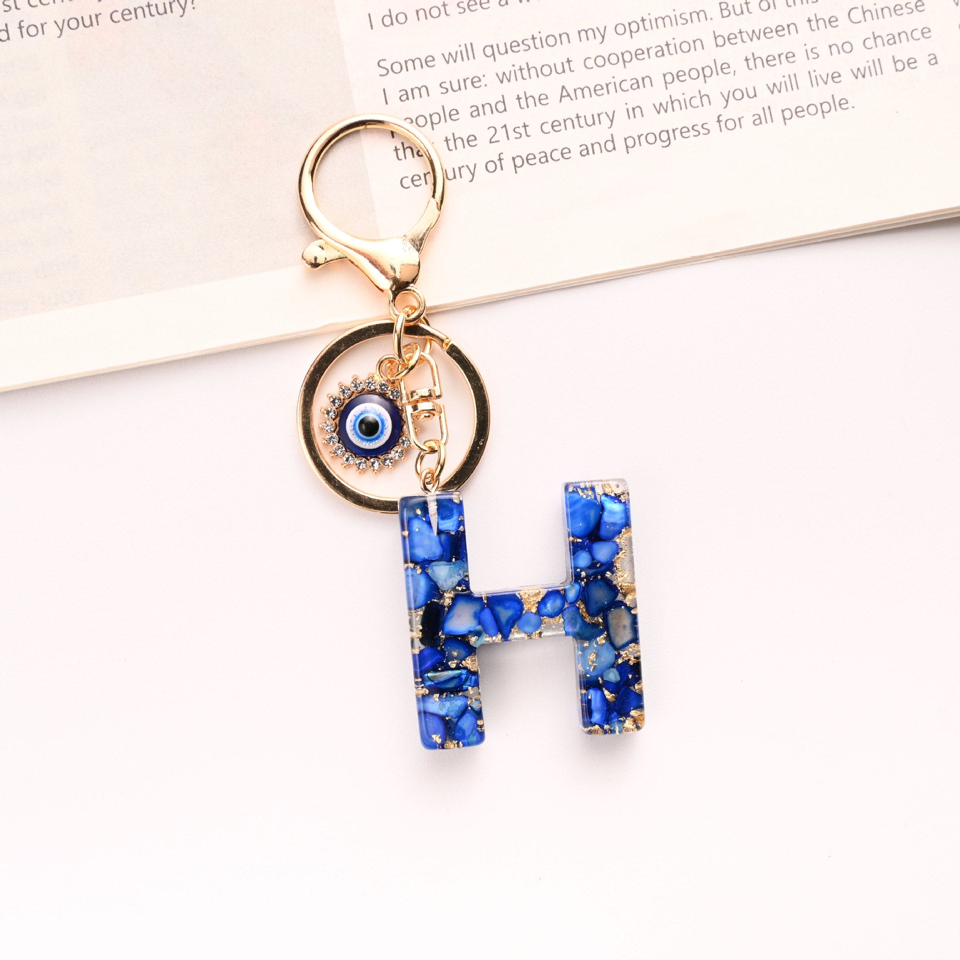 Wholesale Treasure Blue 26 English Letter Devil' s Eye Keychain
