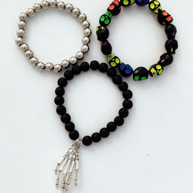 Wholesale Halloween Dark Style Bracelet Personalized Skull Beaded Bracelet Skull Spider Web Bracelet Trendy