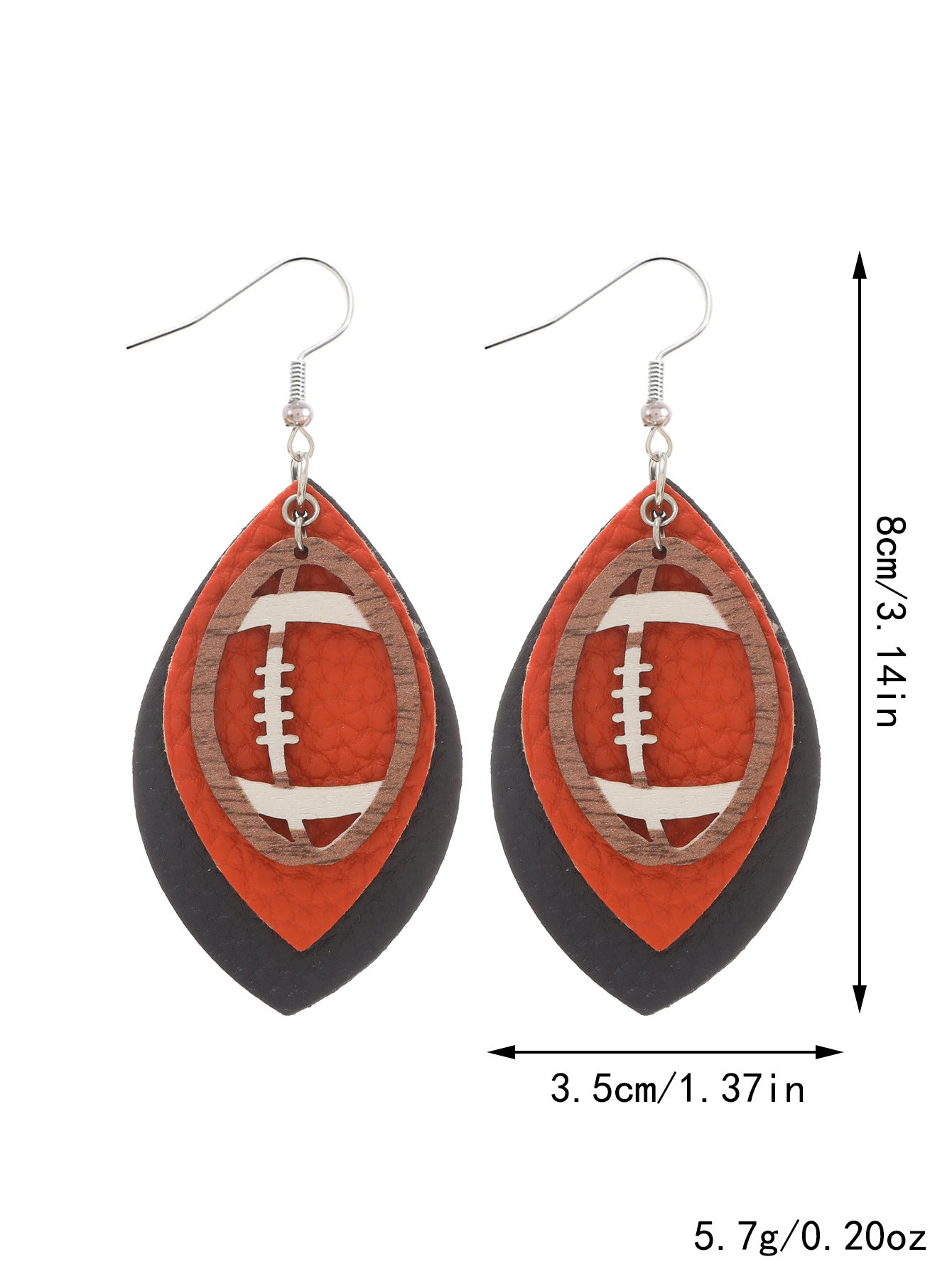 Wholesale Sports Style Rugby Brown Leopard Print Leaf Three-layer Leather Dot Diamond Rugby Earrings