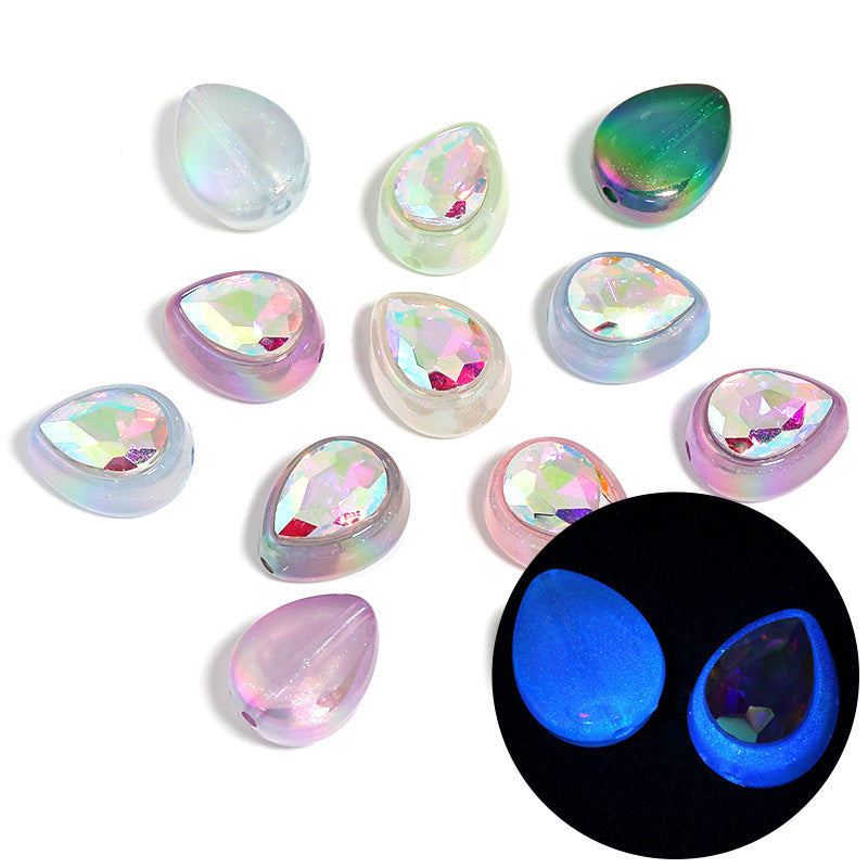 Wholesale 50pcs Luminous Fine Flash Water Drops Beaded Colorful Rhinestone Patch Acrylic Beads DIY Mobile Phone Chain Necklace Accessories