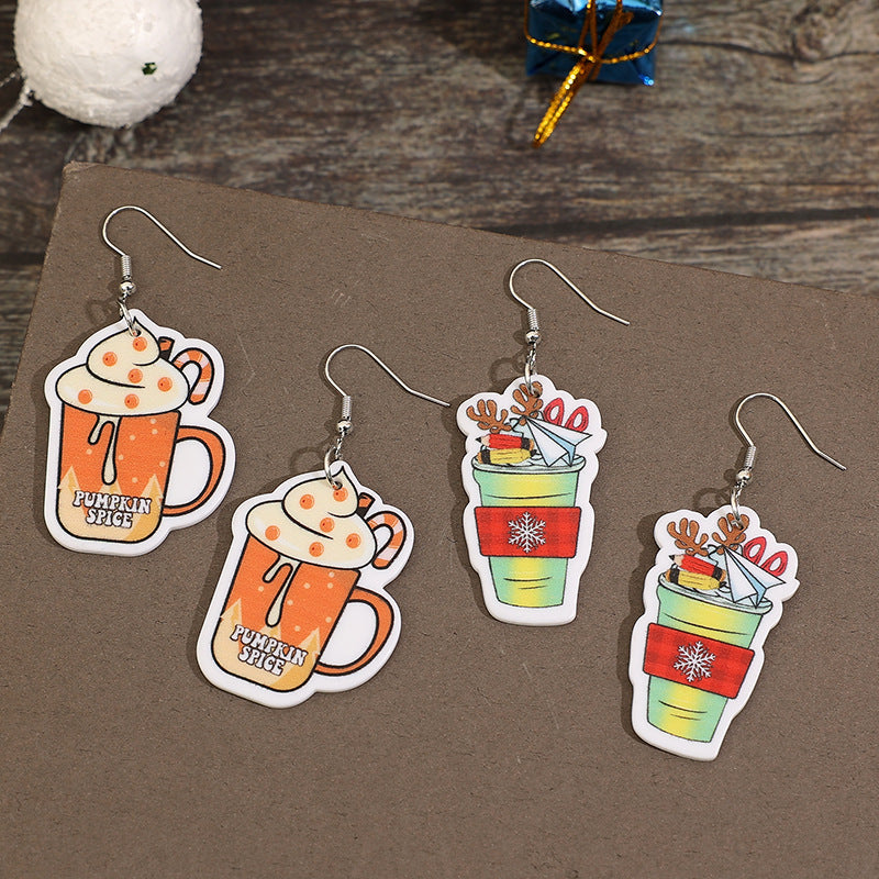 Wholesale Christmas Coffee Cartoon Cup Wine Cup Acrylic Earrings