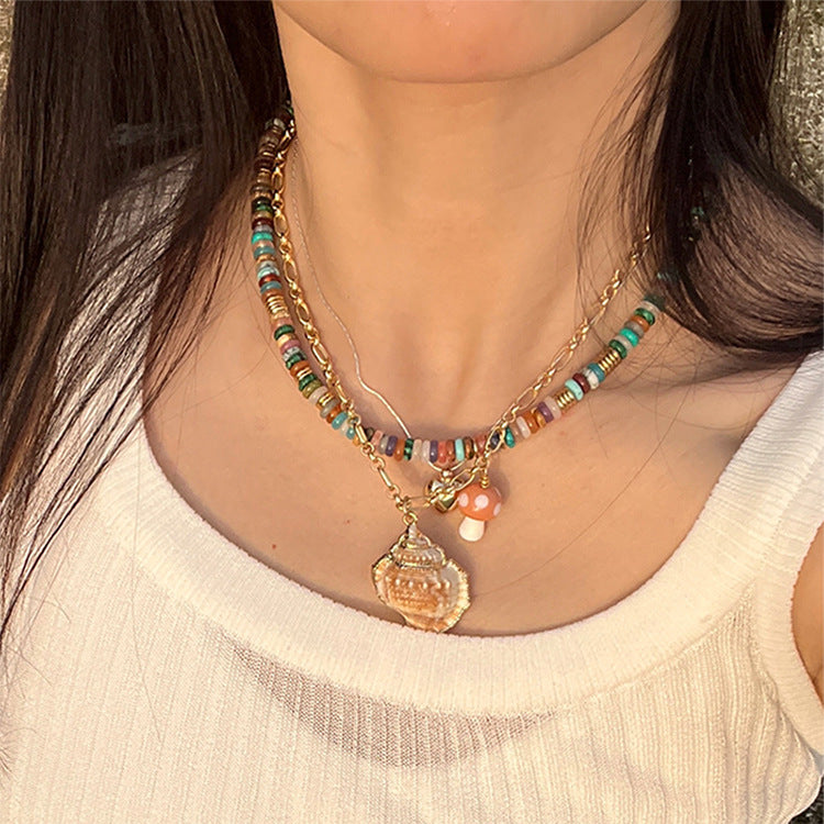 Wholesale Colorful Frisbee Mixed Color Natural Stone Necklaces