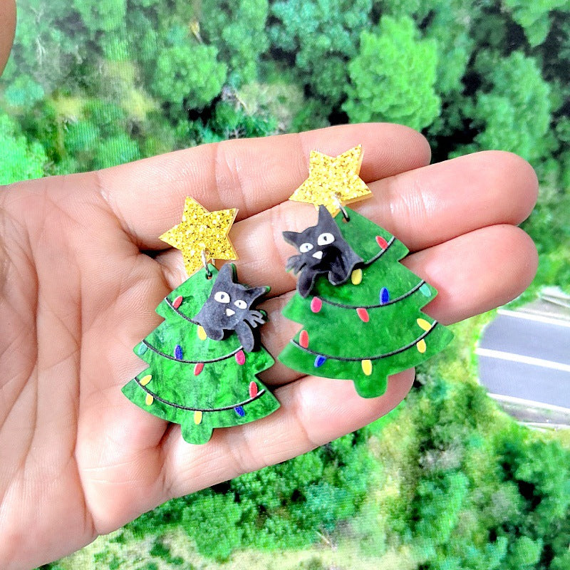 Wholesale 2024 New Kitten Acrylic Christmas Tree Earrings