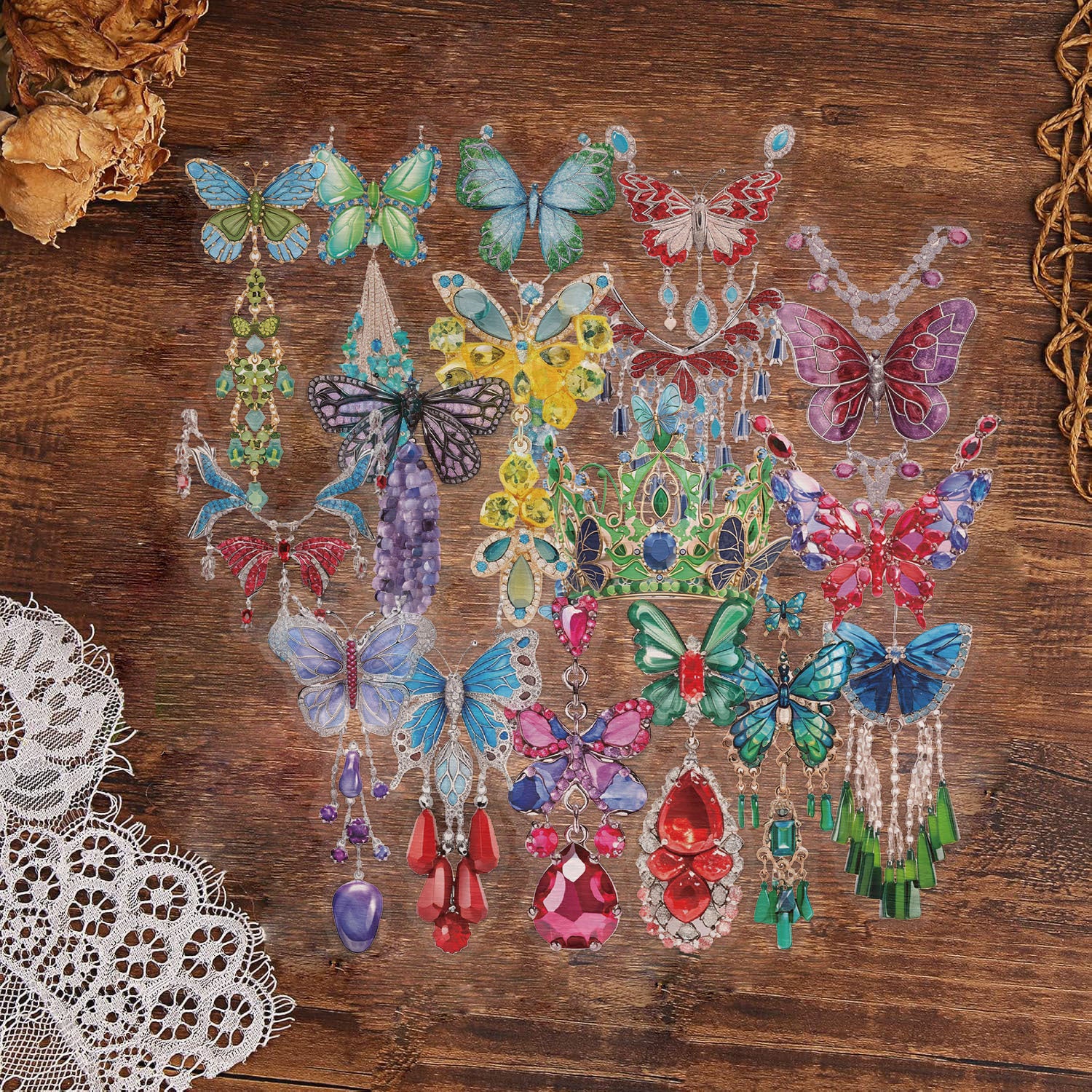 Wholesale 50pcs/pack Transparent Ins Butterfly Jewelry Stickers Waterproof Transparent Pet Handbook Material Decoration Guitar Cross-Border