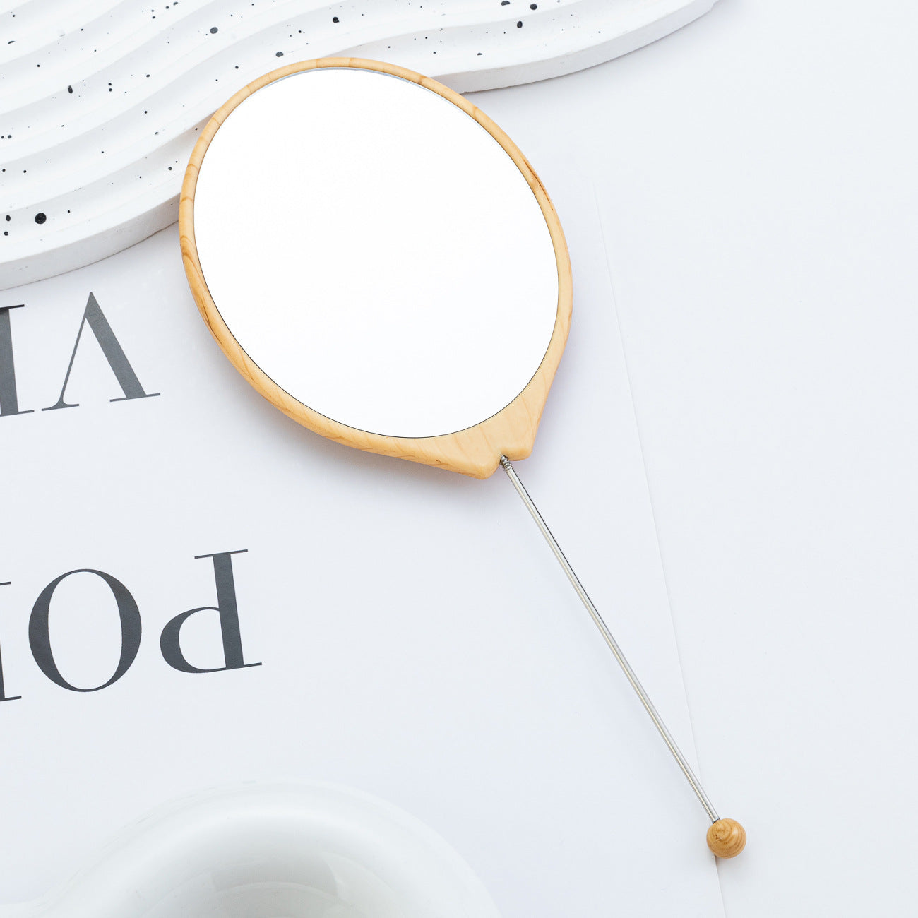 Wholesale New DIY beaded oval wood grain mirror handheld makeup mirror