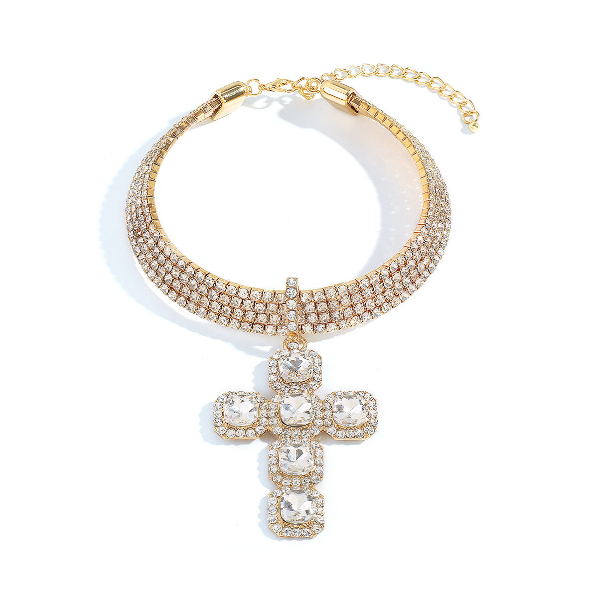 Wholesale Exaggerated Row of Diamond Cross Necklace