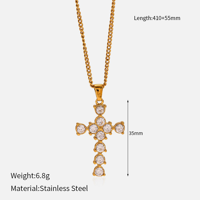 Wholesale vintage titanium steel electroplated 18K gold stainless steel cross necklace